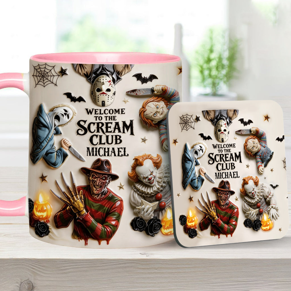 Welcome To The Scream Club - Personalized Horror Character Accent Mug & Coaster