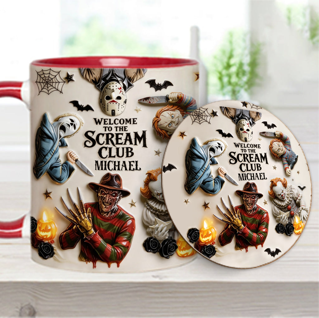 Welcome To The Scream Club - Personalized Horror Character Accent Mug & Coaster