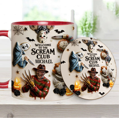 Welcome To The Scream Club - Personalized Horror Character Accent Mug & Coaster