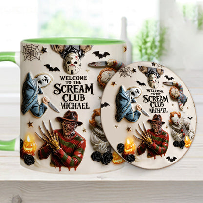 Welcome To The Scream Club - Personalized Horror Character Accent Mug & Coaster