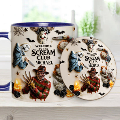 Welcome To The Scream Club - Personalized Horror Character Accent Mug & Coaster