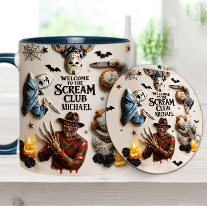 Welcome To The Scream Club - Personalized Horror Character Accent Mug & Coaster
