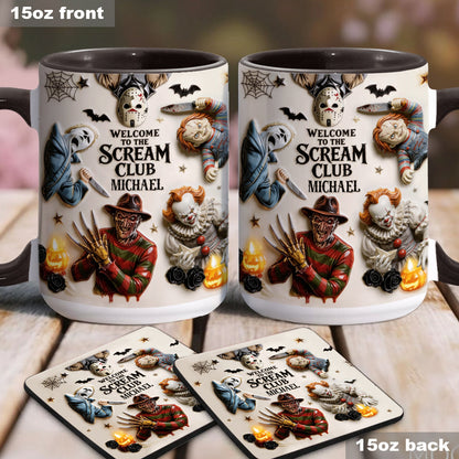 Welcome To The Scream Club - Personalized Horror Character Accent Mug & Coaster