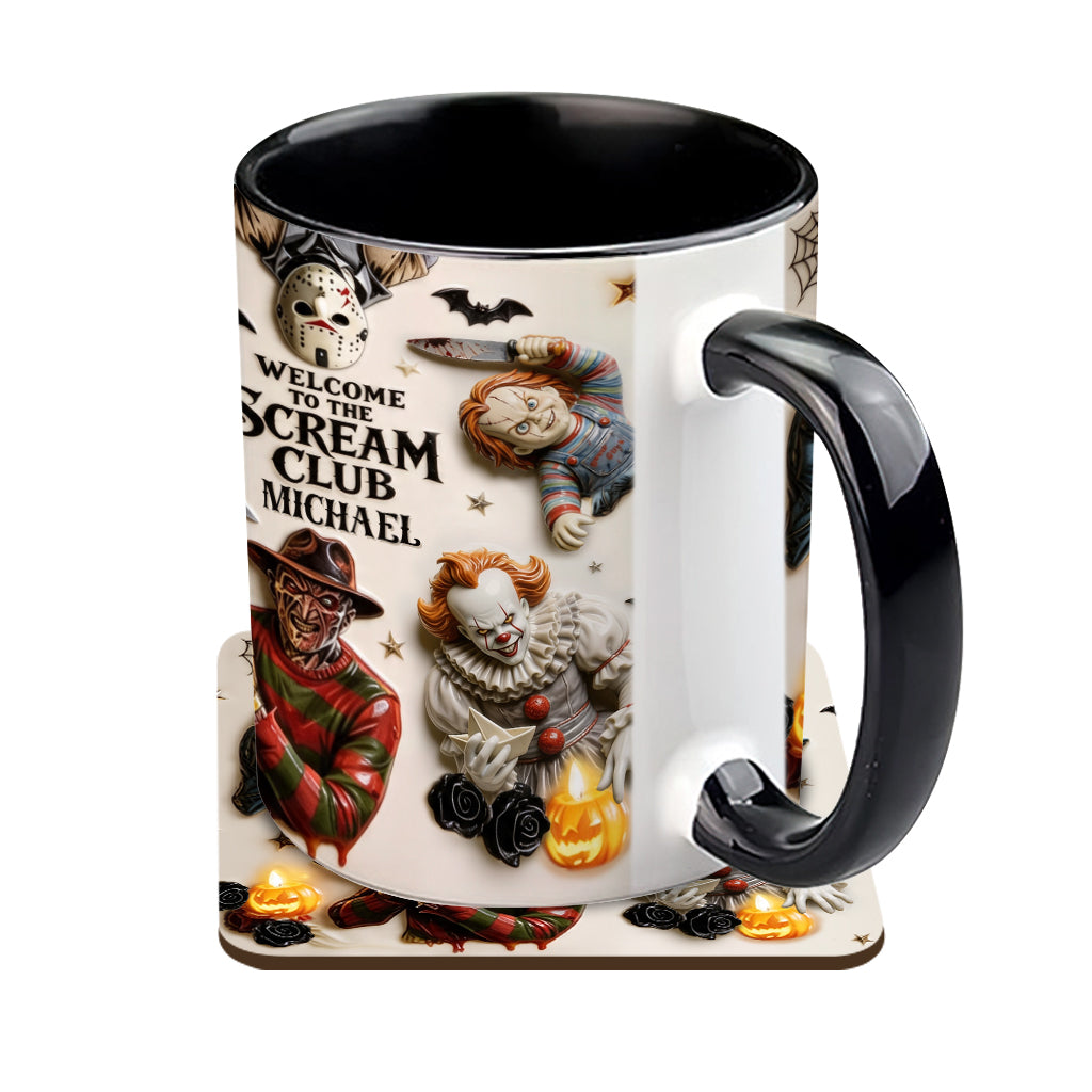 Welcome To The Scream Club - Personalized Horror Character Accent Mug & Coaster