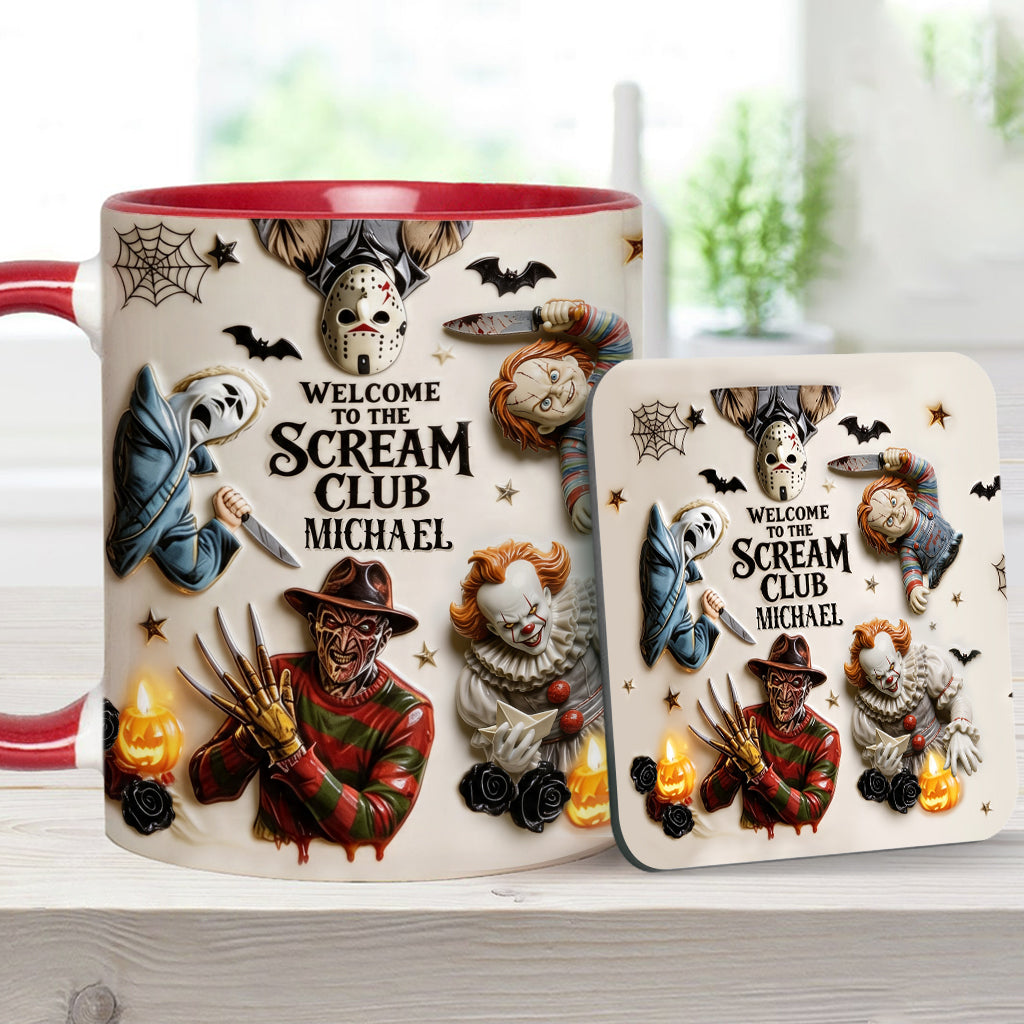 Welcome To The Scream Club - Personalized Horror Character Accent Mug & Coaster