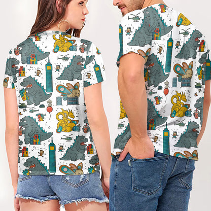 Women's Monster Art Printed Shirt - Personalized Giant Monster Fully Printed V-Neck T-Shirt