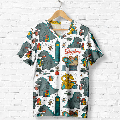 Women's Monster Art Printed Shirt - Personalized Giant Monster Fully Printed V-Neck T-Shirt