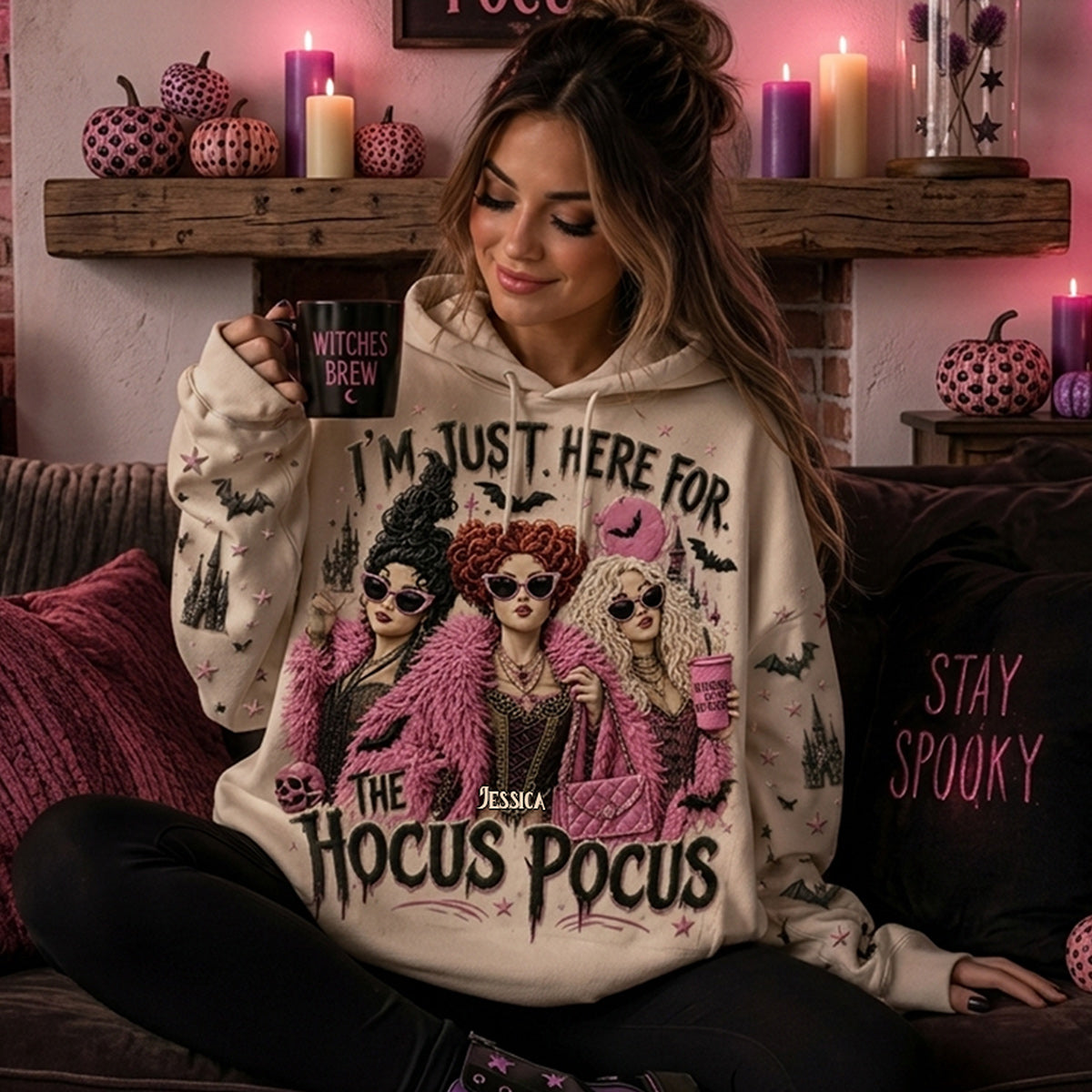 Just Here For The Hocus Pocus - Personalized Three Witches All Over Shirt