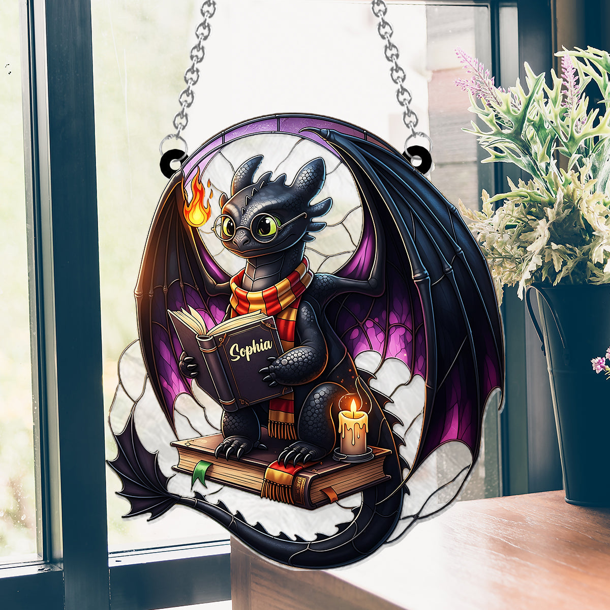 Dragon Book - Personalized Window Hanging Suncatcher Ornament