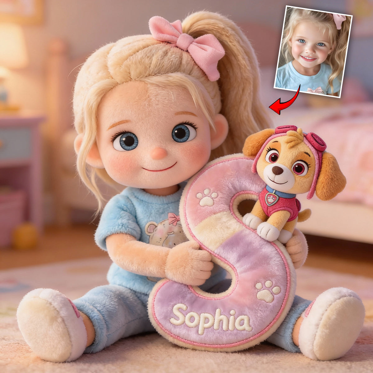 Custom Any Photo Perfect Gift For Kids - Personalized Cute Dog Faux Fur Shaped Pillow