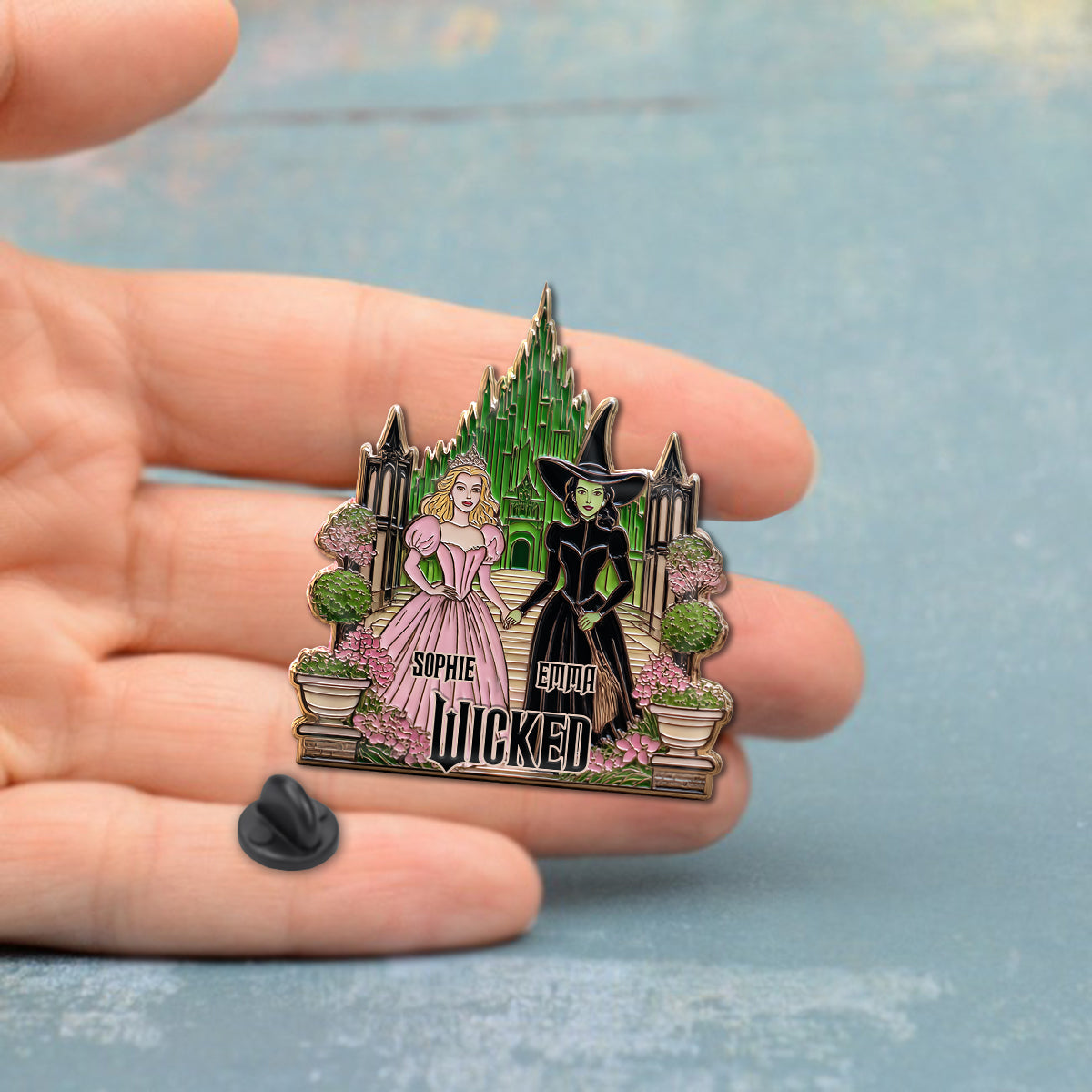 Beautiful Witches - Personalized Green and Pink Pin