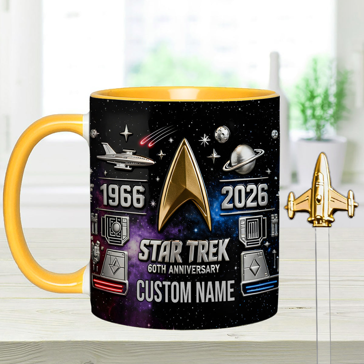 Final Frontier 60th Anniversary - Personalized Star Fleet Set Accent Mug with Acrylic Stirrers