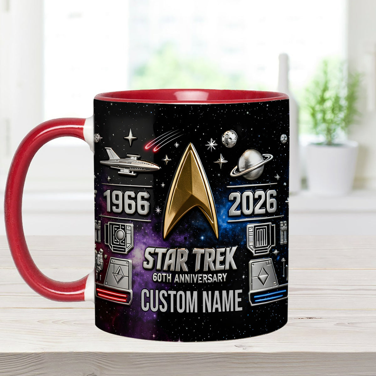 Final Frontier 60th Anniversary - Personalized Star Fleet Set Accent Mug with Acrylic Stirrers