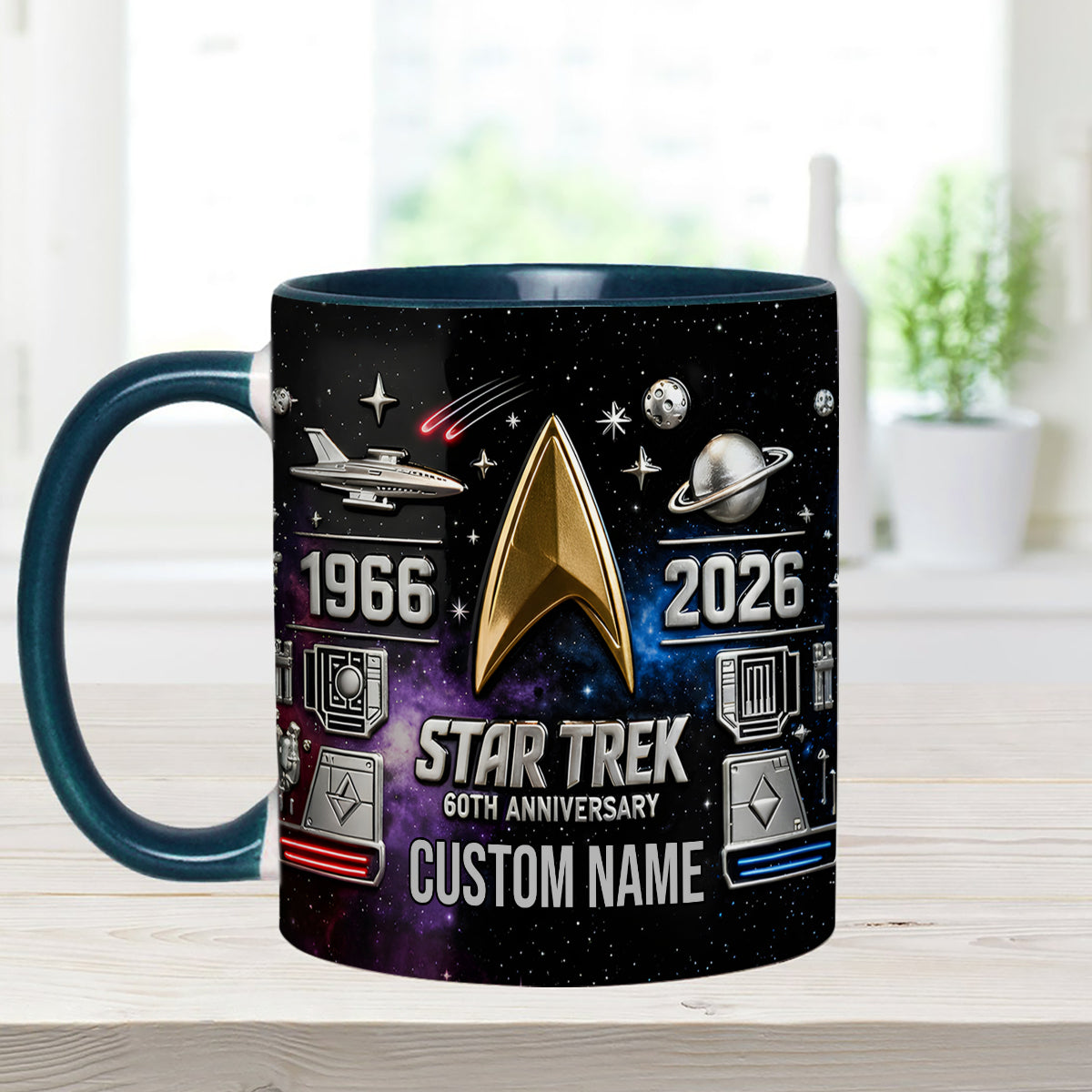 Final Frontier 60th Anniversary - Personalized Star Fleet Set Accent Mug with Acrylic Stirrers