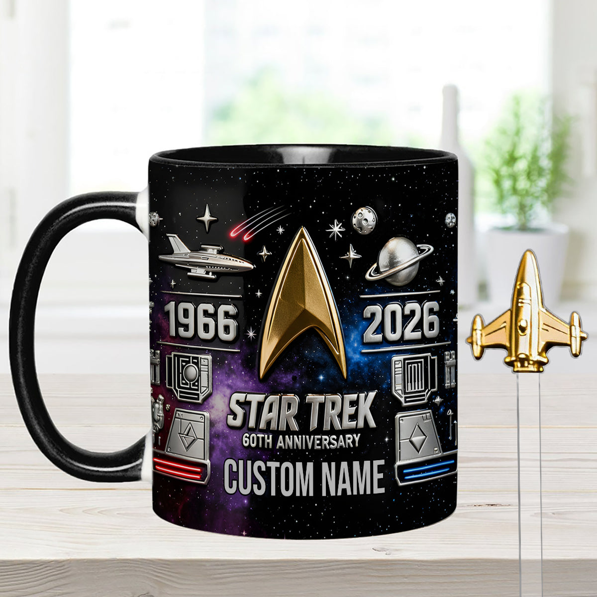 Final Frontier 60th Anniversary - Personalized Star Fleet Set Accent Mug with Acrylic Stirrers