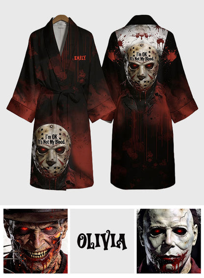 It's Not My Blood - Personalized Horror Character Satin Robe