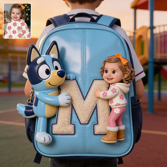 Best Friends - Personalized Blue Dog Changeable Leather Patch Backpack