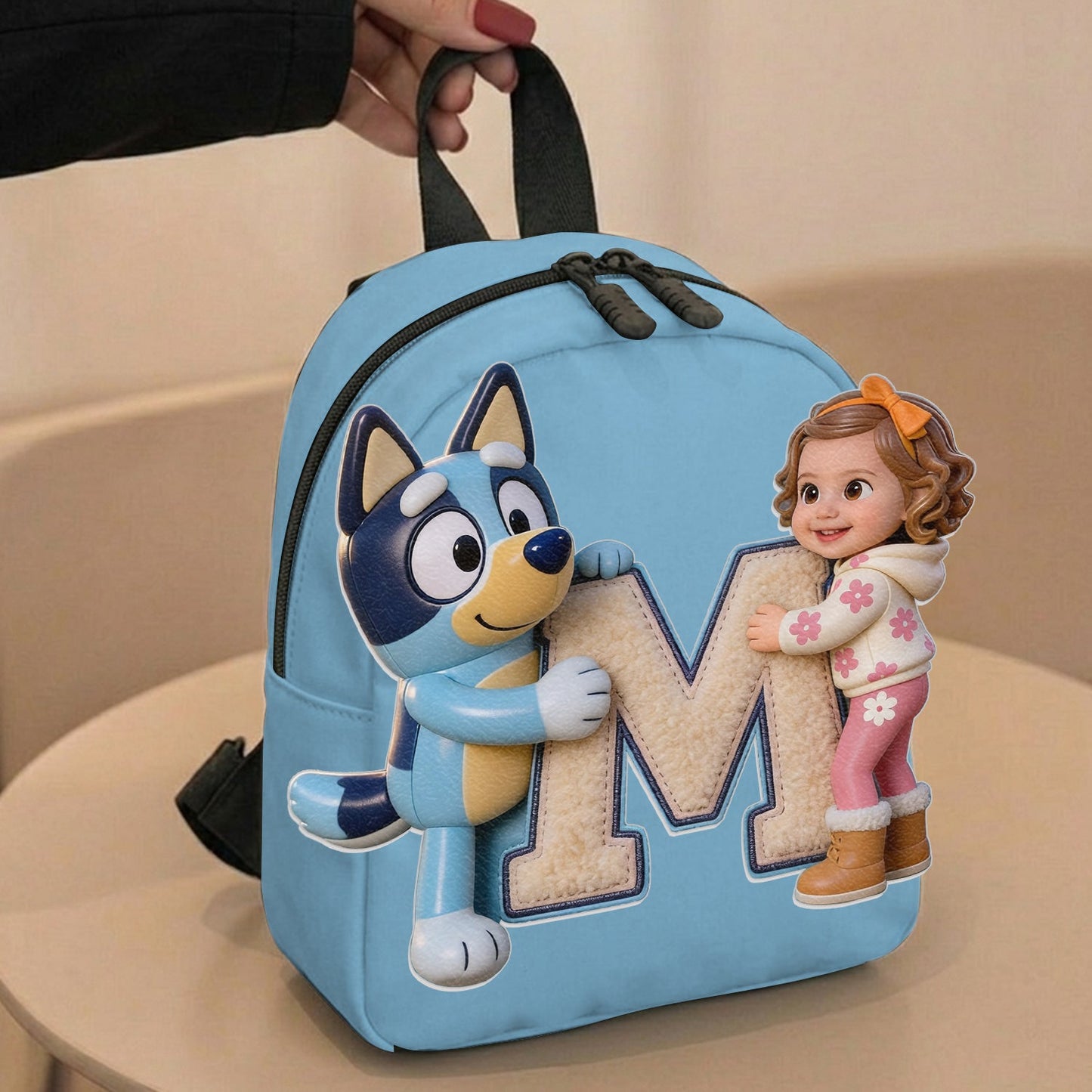 Best Friends - Personalized Blue Dog Changeable Leather Patch Backpack