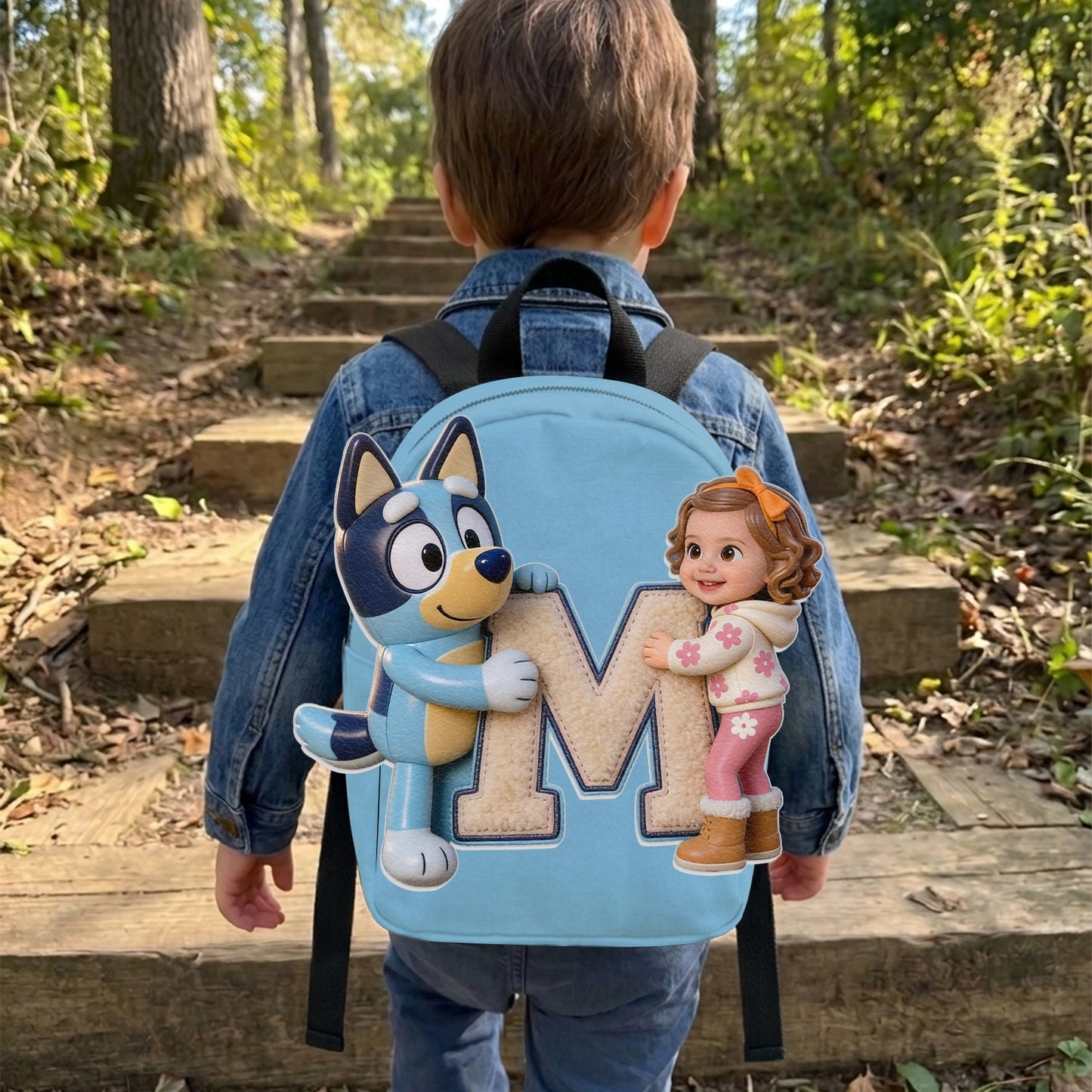 Best Friends - Personalized Blue Dog Changeable Leather Patch Backpack