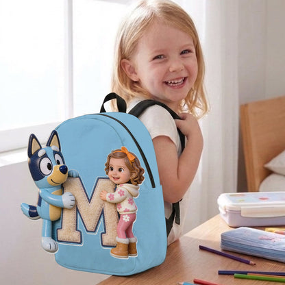 Best Friends - Personalized Blue Dog Changeable Leather Patch Backpack
