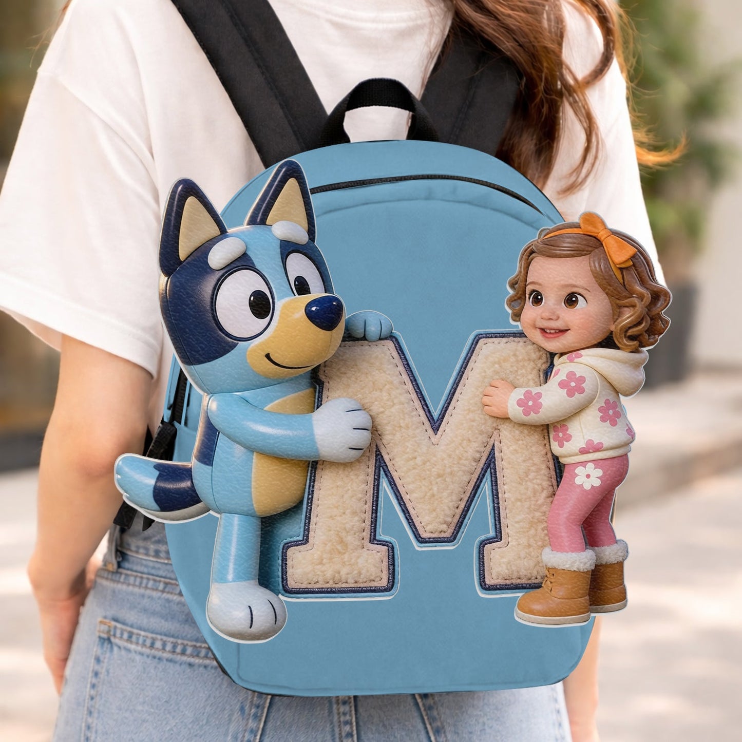 Best Friends - Personalized Blue Dog Changeable Leather Patch Backpack