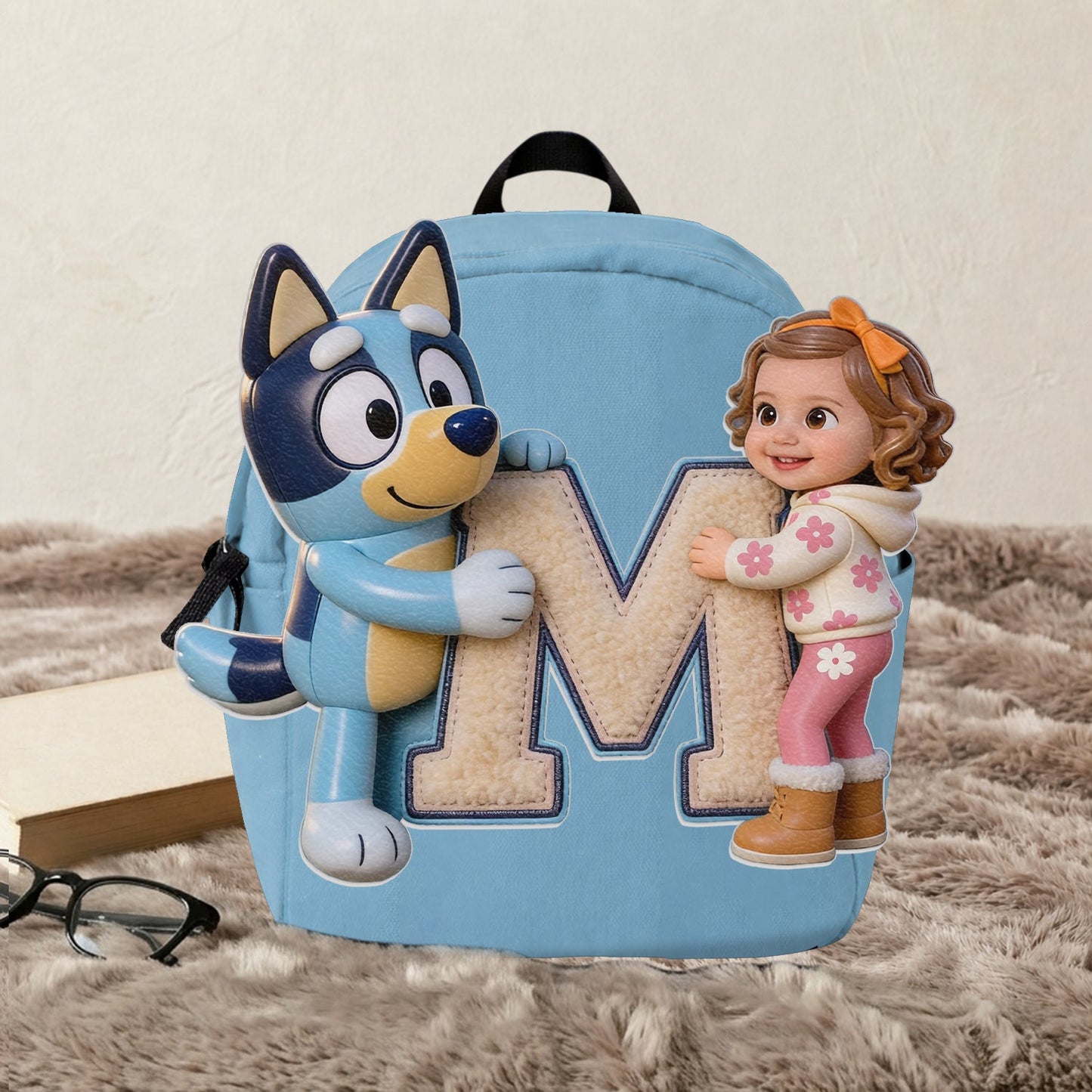 Best Friends - Personalized Blue Dog Changeable Leather Patch Backpack