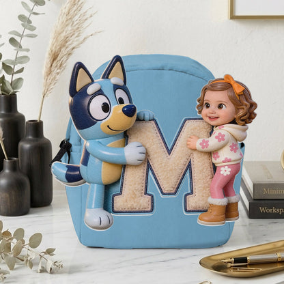 Best Friends - Personalized Blue Dog Changeable Leather Patch Backpack