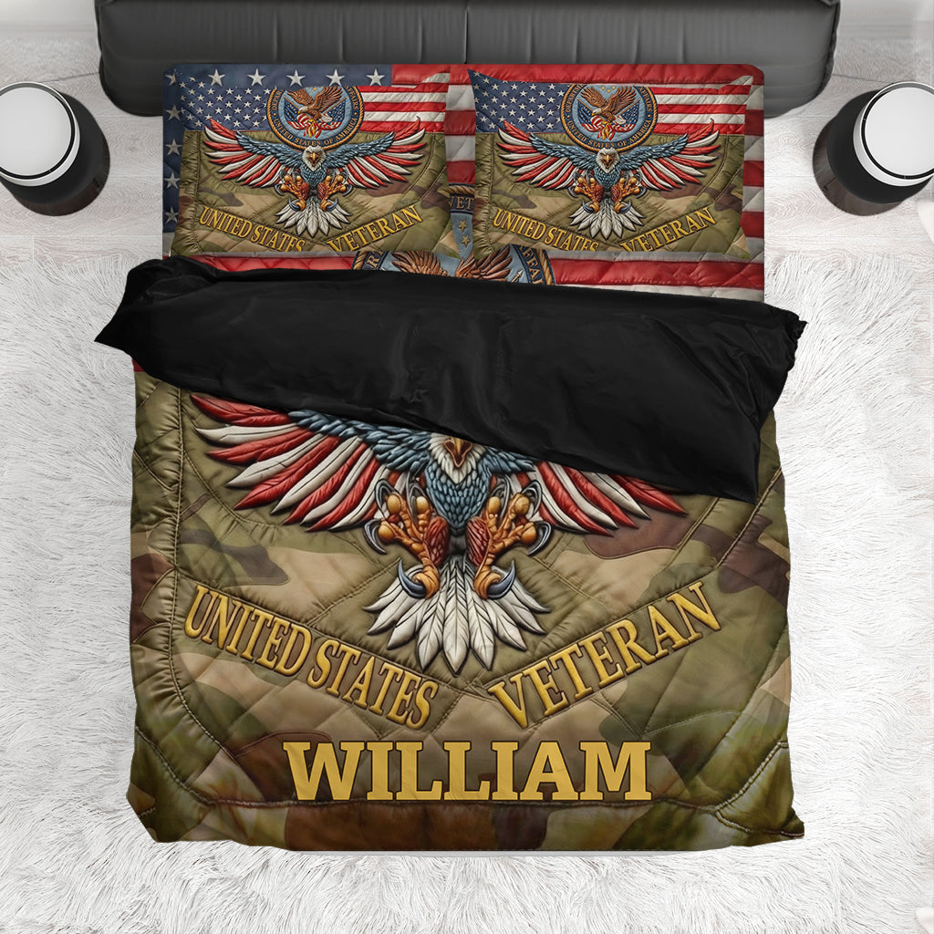 Patriotic Eagle & Flag - Personalized Veteran Bedding Set