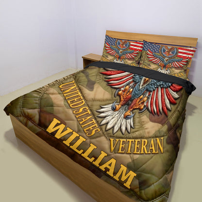 Patriotic Eagle & Flag - Personalized Veteran Bedding Set