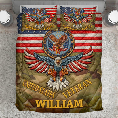 Patriotic Eagle & Flag - Personalized Veteran Bedding Set