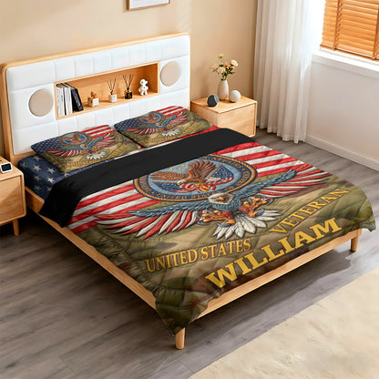 Patriotic Eagle & Flag - Personalized Veteran Bedding Set