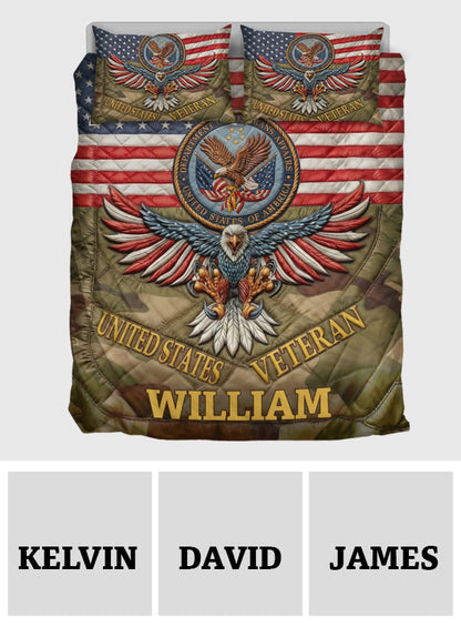Patriotic Eagle & Flag - Personalized Veteran Bedding Set
