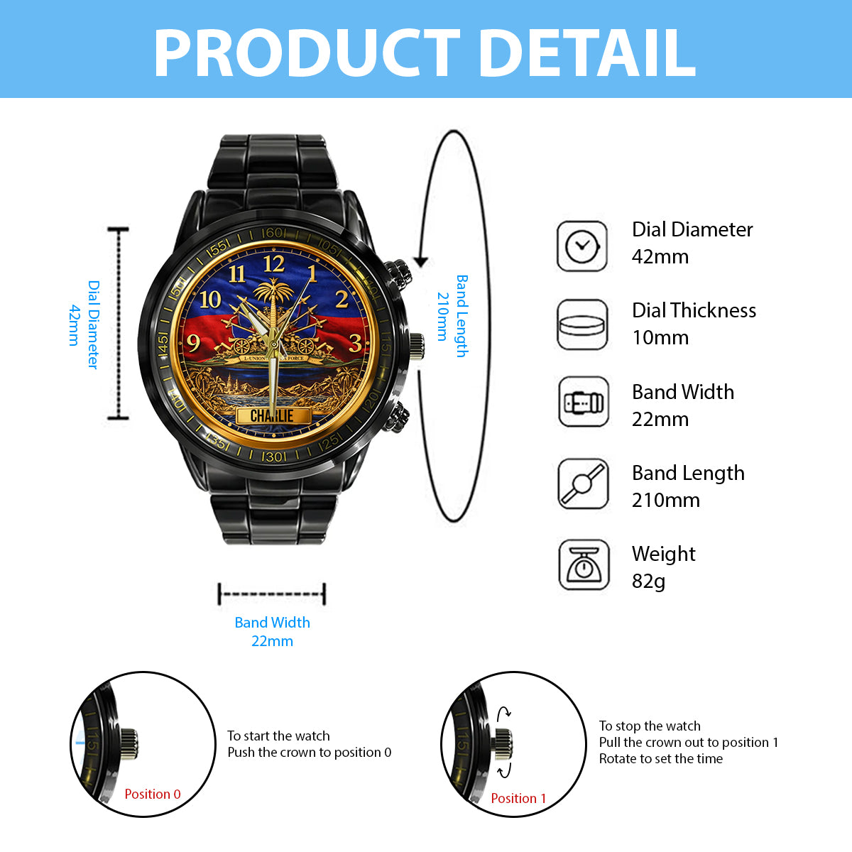 Haiti Coat Of Arms - Personalized Expats Hand Watch