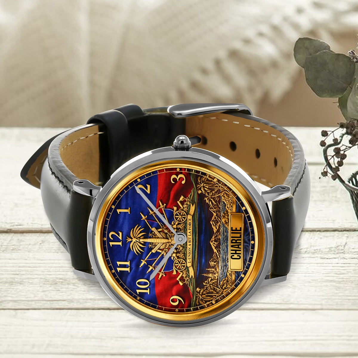 Haiti Coat Of Arms - Personalized Expats Hand Watch