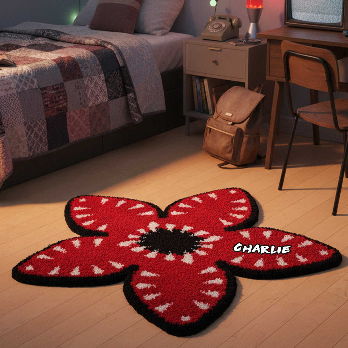 Red Flower Demon - Personalized Stranger Things Non-Slip Tufted Rug