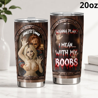 Naughty Creepy Doll Couple - Personalized Horror Character Tumbler