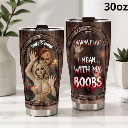 Naughty Creepy Doll Couple - Personalized Horror Character Tumbler
