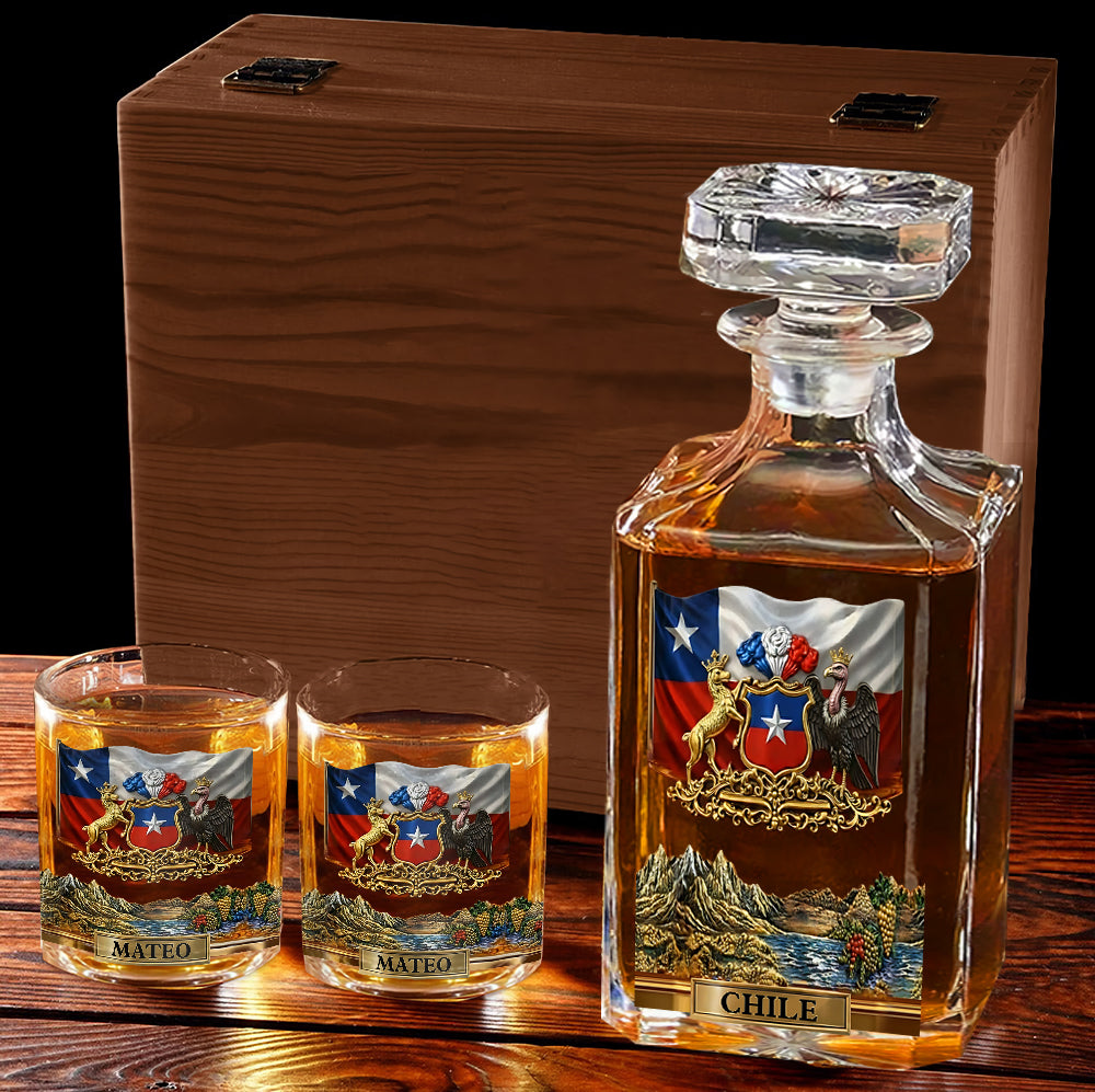 Proud Chile - Personalized Expats Whiskey Decanter Set