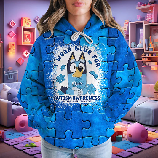 I Wear Blue For Autism Awareness - Personalized Autism Awareness All Over Shirt