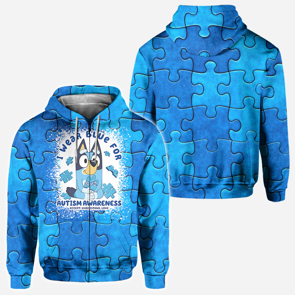 I Wear Blue For Autism Awareness - Personalized Autism Awareness All Over Shirt