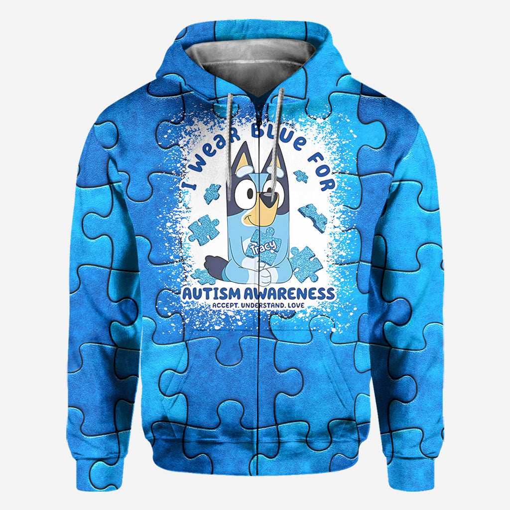 I Wear Blue For Autism Awareness - Personalized Autism Awareness All Over Shirt