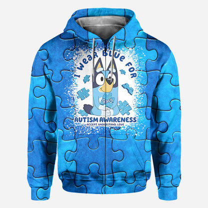I Wear Blue For Autism Awareness - Personalized Autism Awareness All Over Shirt