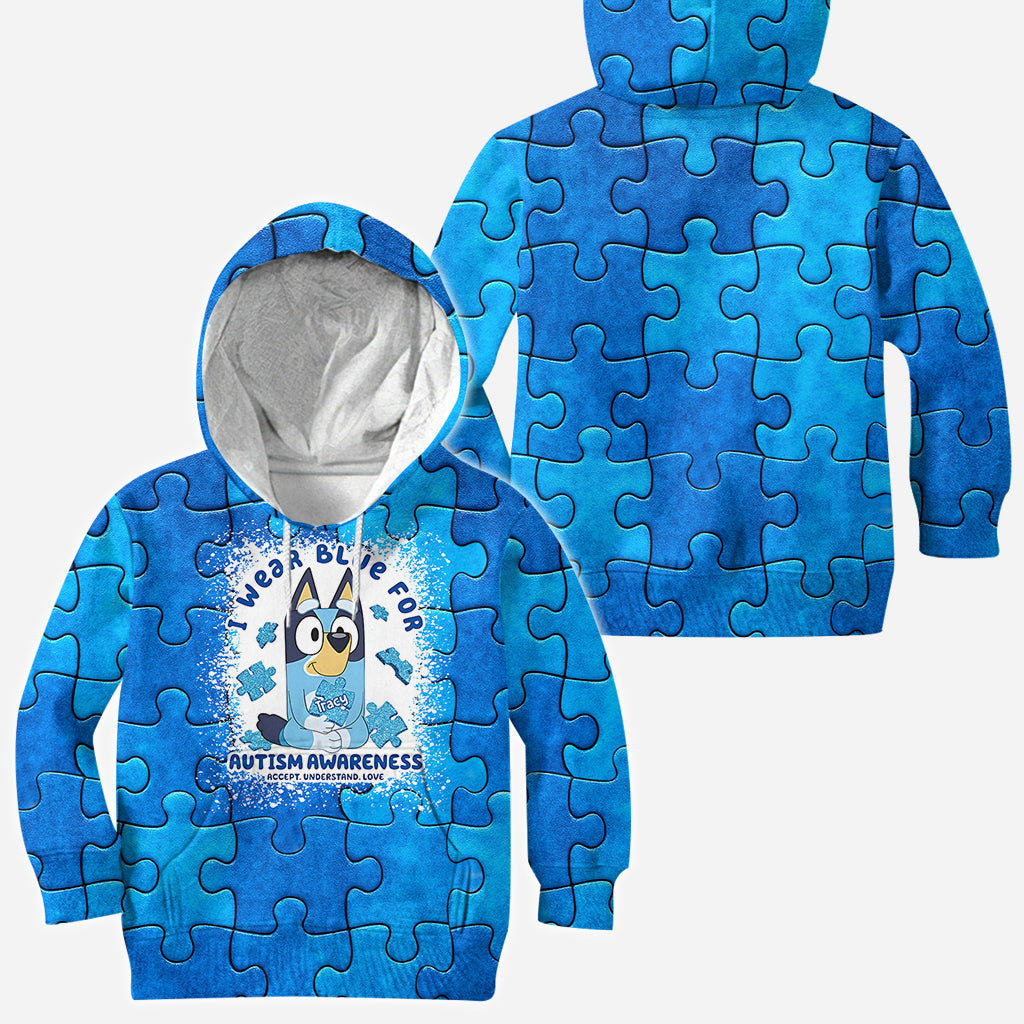 I Wear Blue For Autism Awareness - Personalized Autism Awareness All Over Shirt
