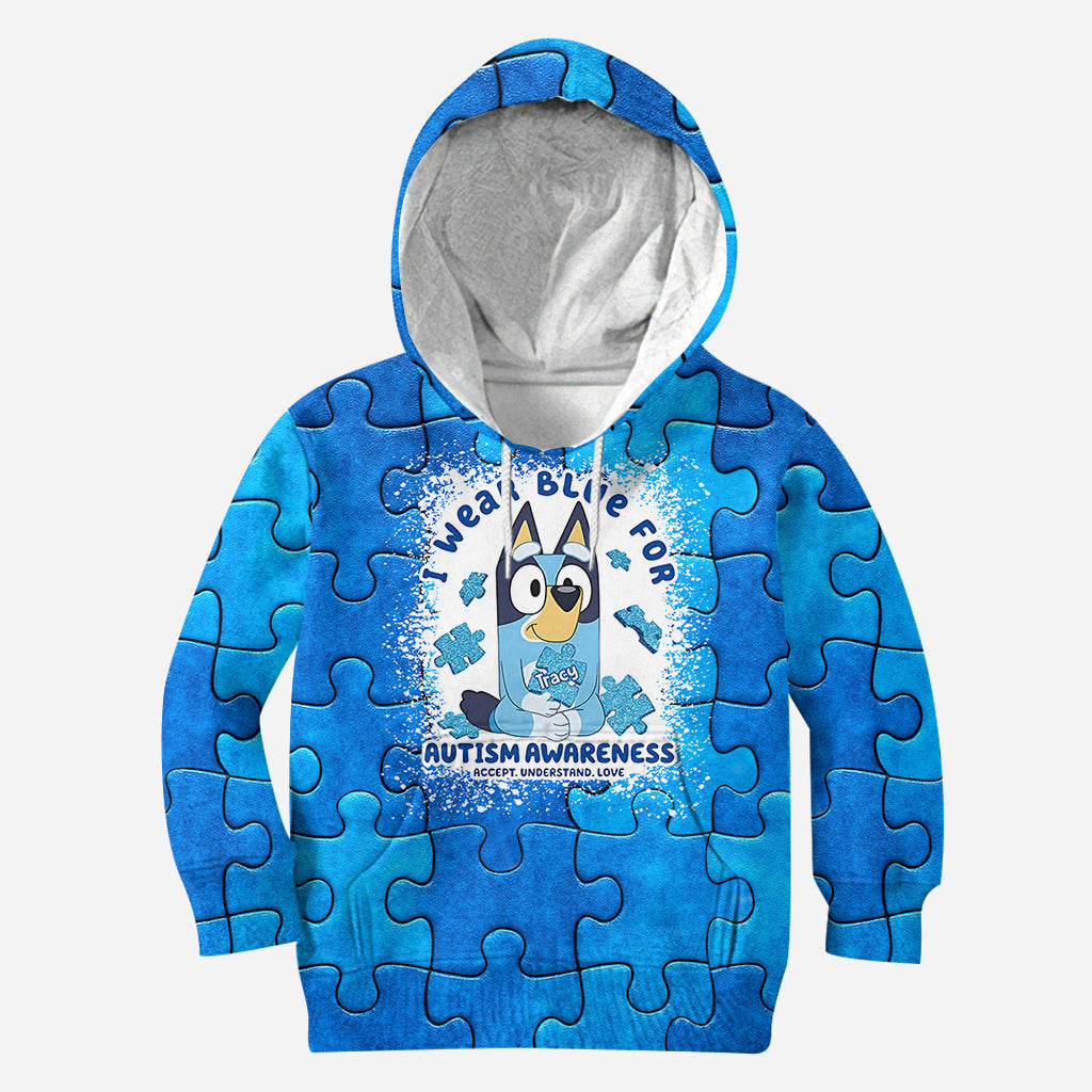 I Wear Blue For Autism Awareness - Personalized Autism Awareness All Over Shirt