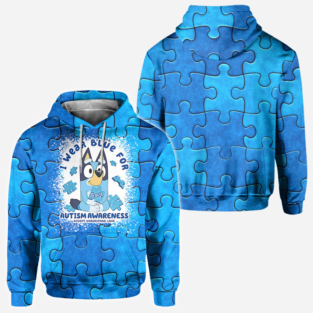 I Wear Blue For Autism Awareness - Personalized Autism Awareness All Over Shirt