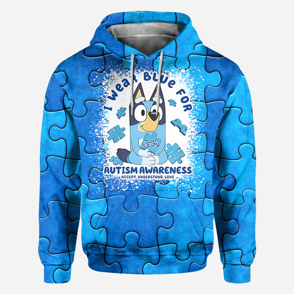 I Wear Blue For Autism Awareness - Personalized Autism Awareness All Over Shirt