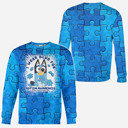 I Wear Blue For Autism Awareness - Personalized Autism Awareness All Over Shirt