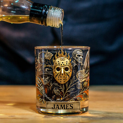 Horror Movies & Whiskey - Personalized Horror Character Whiskey Glass