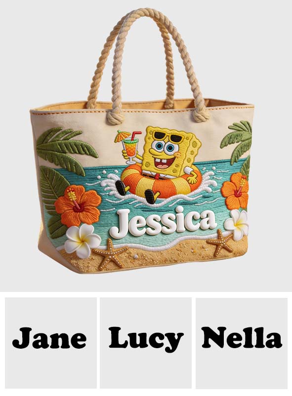 Cute Sponge Tropical Beach - Personalized Yellow sponge Beach Bag