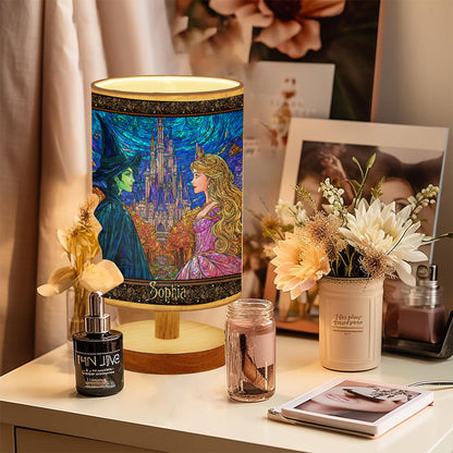 Changed For Good - Personalized Green and Pink Table Lamp With Wood Base